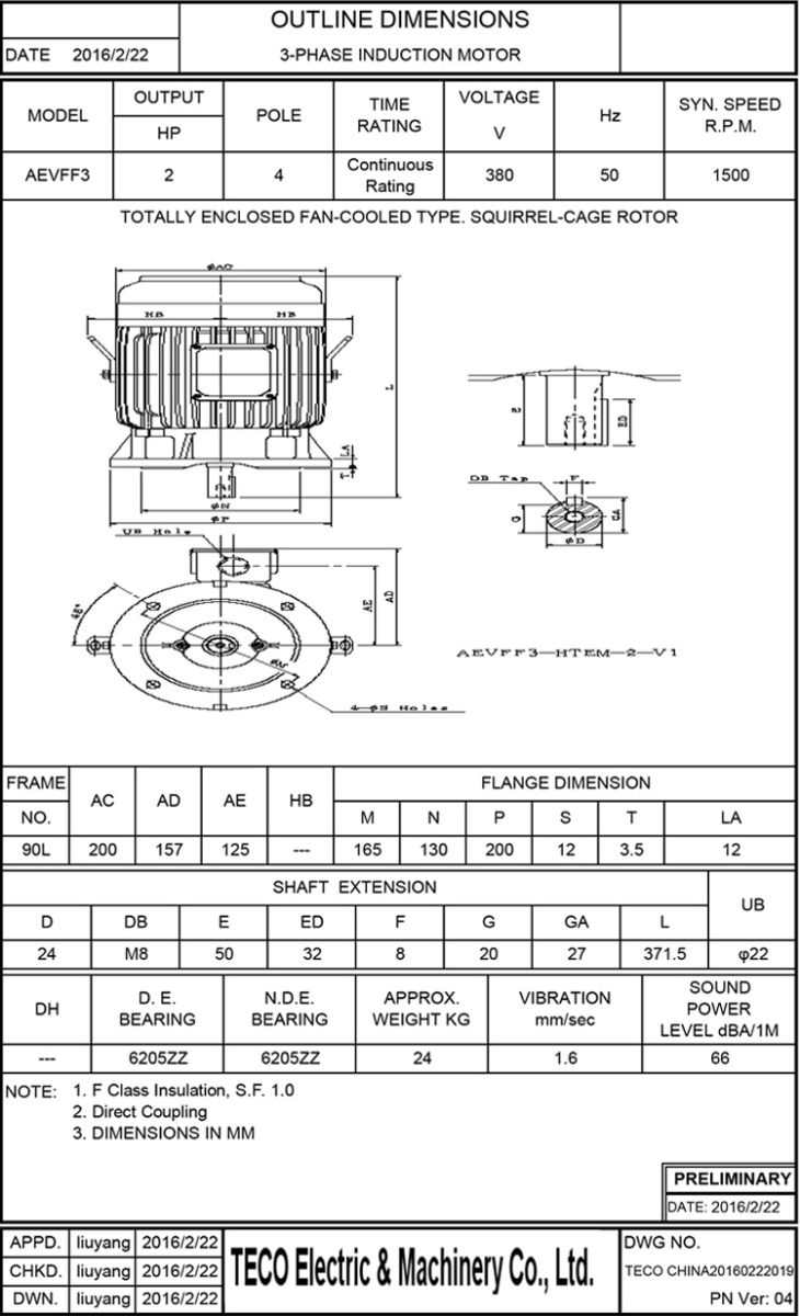 東元AEVF 1.5KW 4P電機圖紙